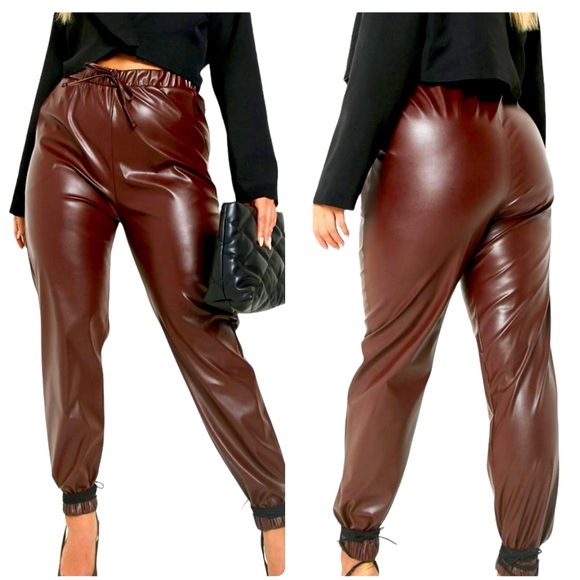 Pu Faux Leather Joggers - Picture 1 of 3